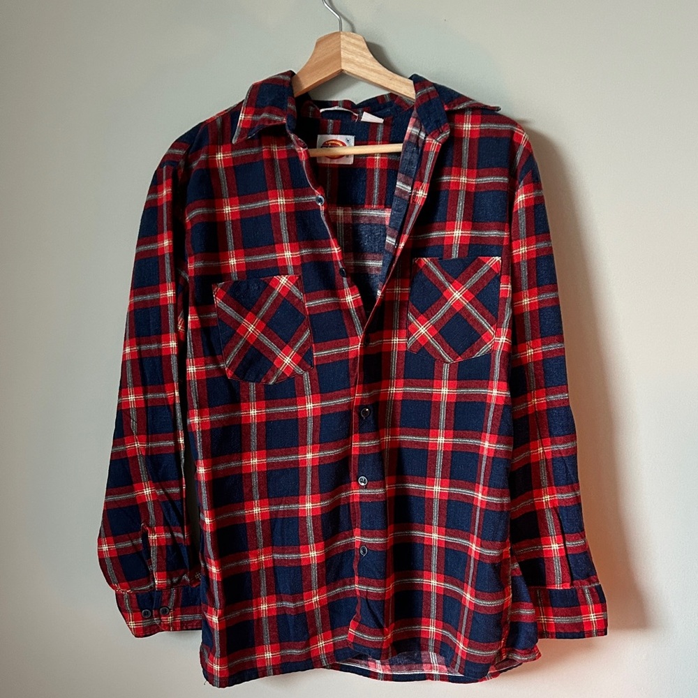 Red and Navy Blue Plaid Flannel Shirt